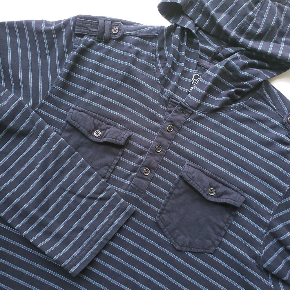 VTG Point Zero Hoodie Mens L Long Sleeve Henley Shirt Black Stripe Skater Grunge